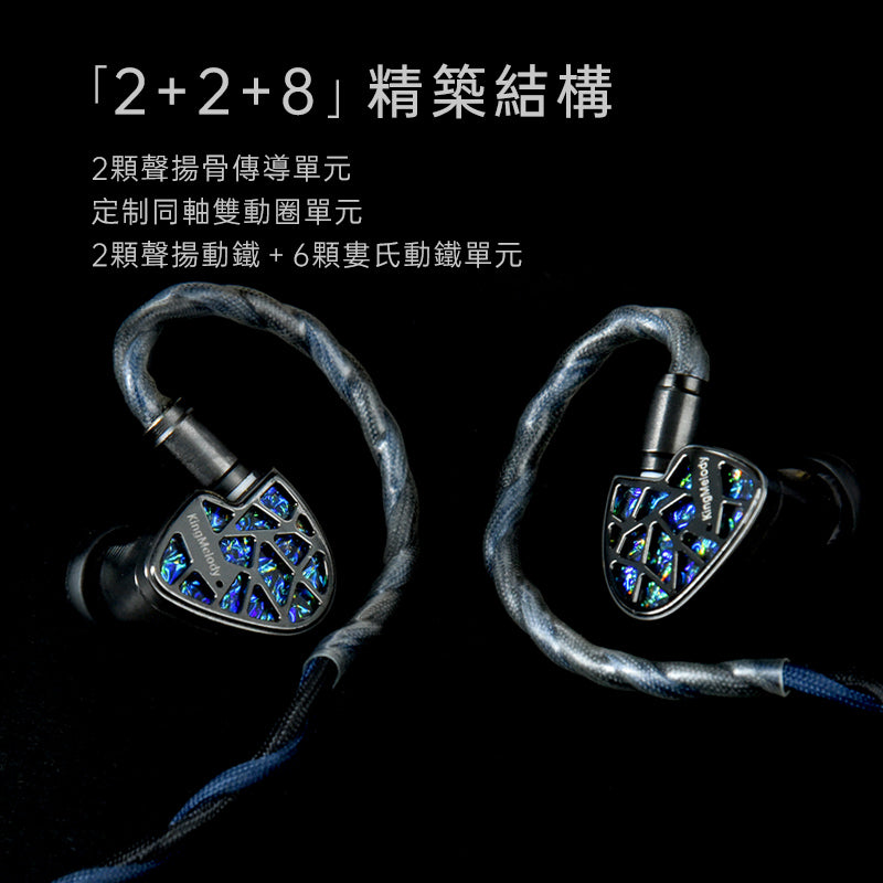 【新品上市】KingMelody黑鯊王King Shark 新一代混合單元旗艦入耳式耳機
（2骨傳導，8動鐵，同軸雙動圈）入耳式耳機