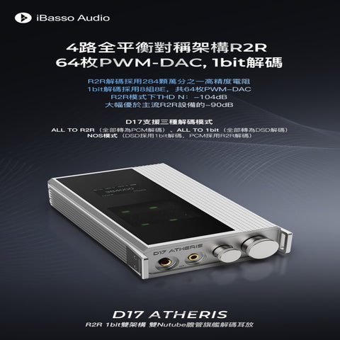 【震撼開售 】iBasso D17 ATHERIS R2R 1bit雙架構 雙Nutube膽管旗艦解碼耳放 ~