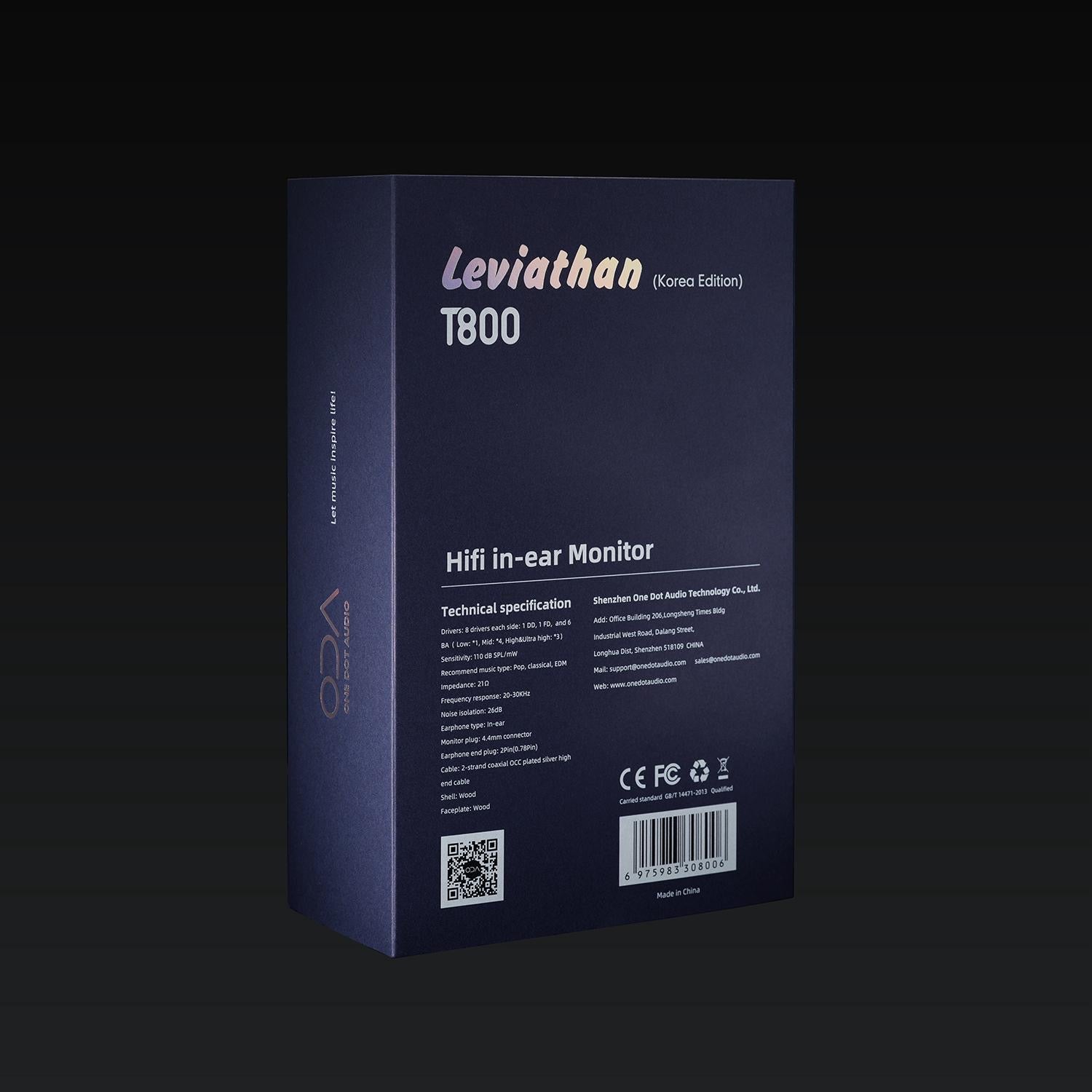 ODA Audio Leviathan T800 (1 DD, 1 FD,  and 6 BA)入耳式耳機(Korea Edition)