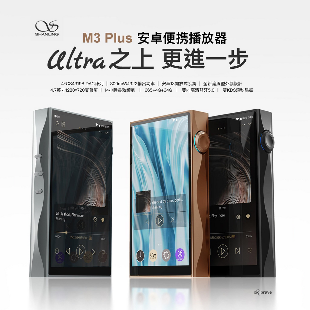 【新品接受預訂】Shanling M3 Plus安卓便攜播放器 (黑/ 灰/ 摩卡色) (首批跟送原廠皮套)